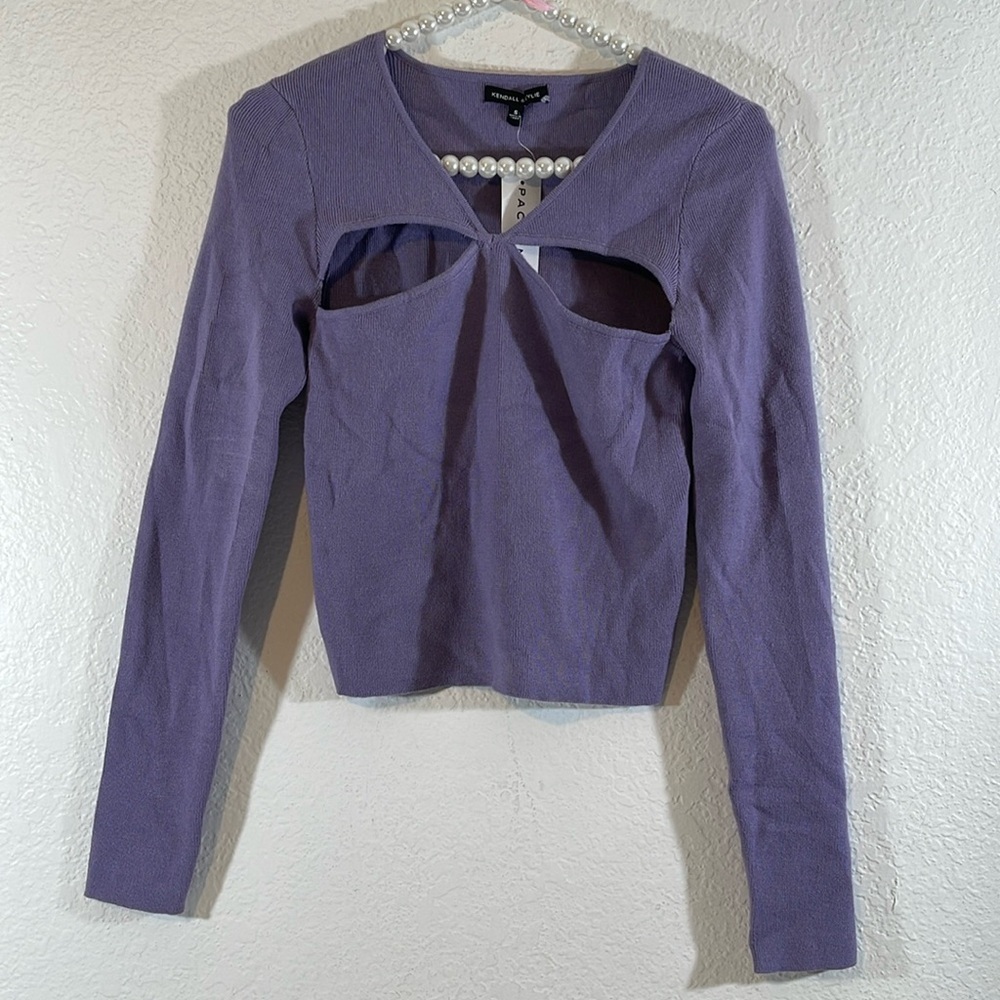 KENDALL & KYLIE Women’s Purple V-Neck Long Sleeve Knit Blouse Size Small NEW